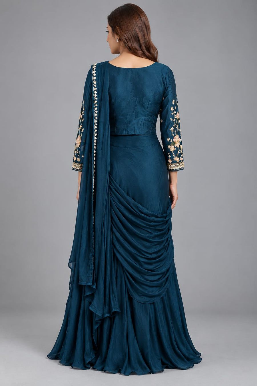 Blue Drape Skirt for Sangeet Ceremony