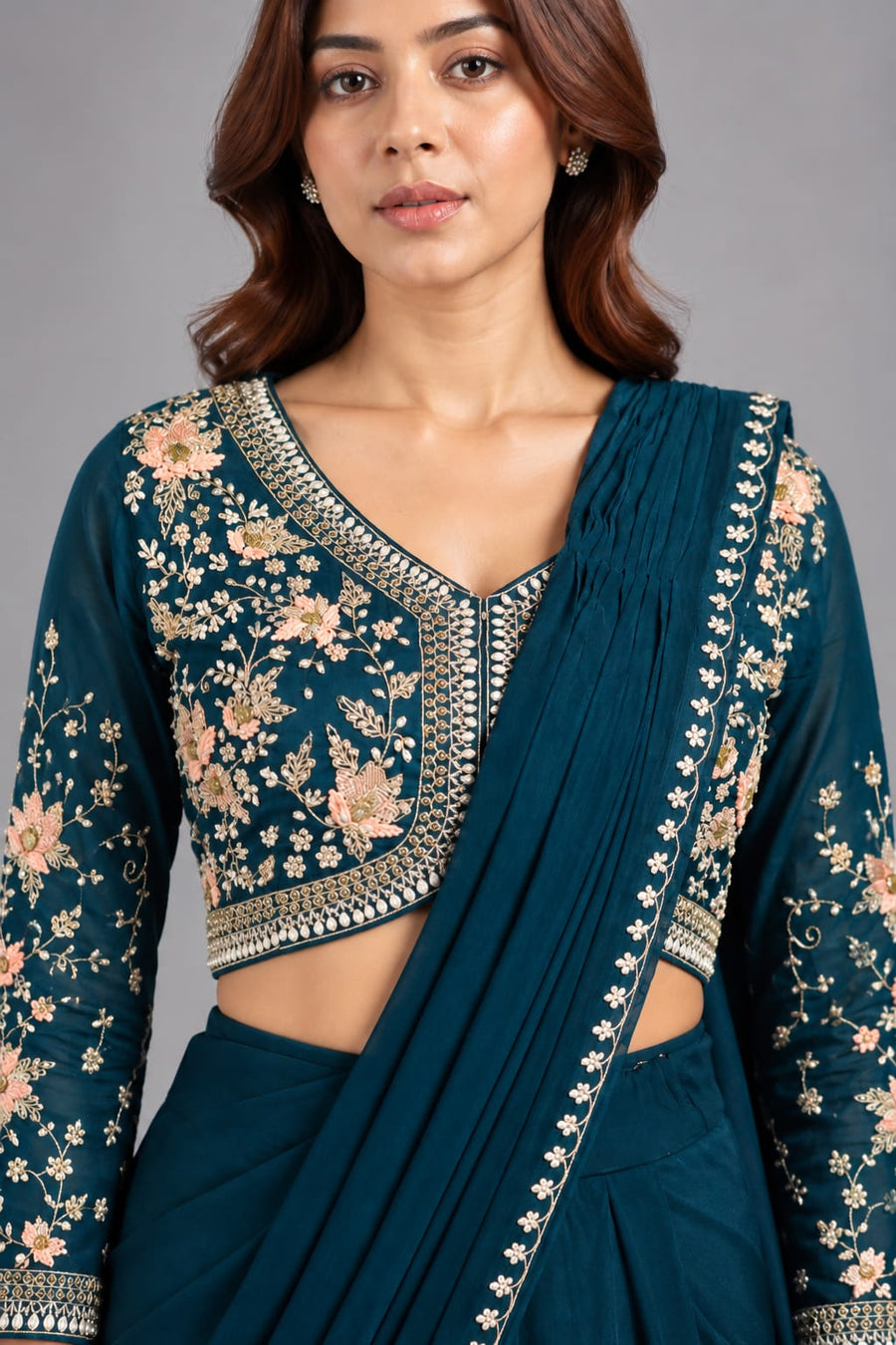 Blue Drape Skirt for Sangeet Ceremony