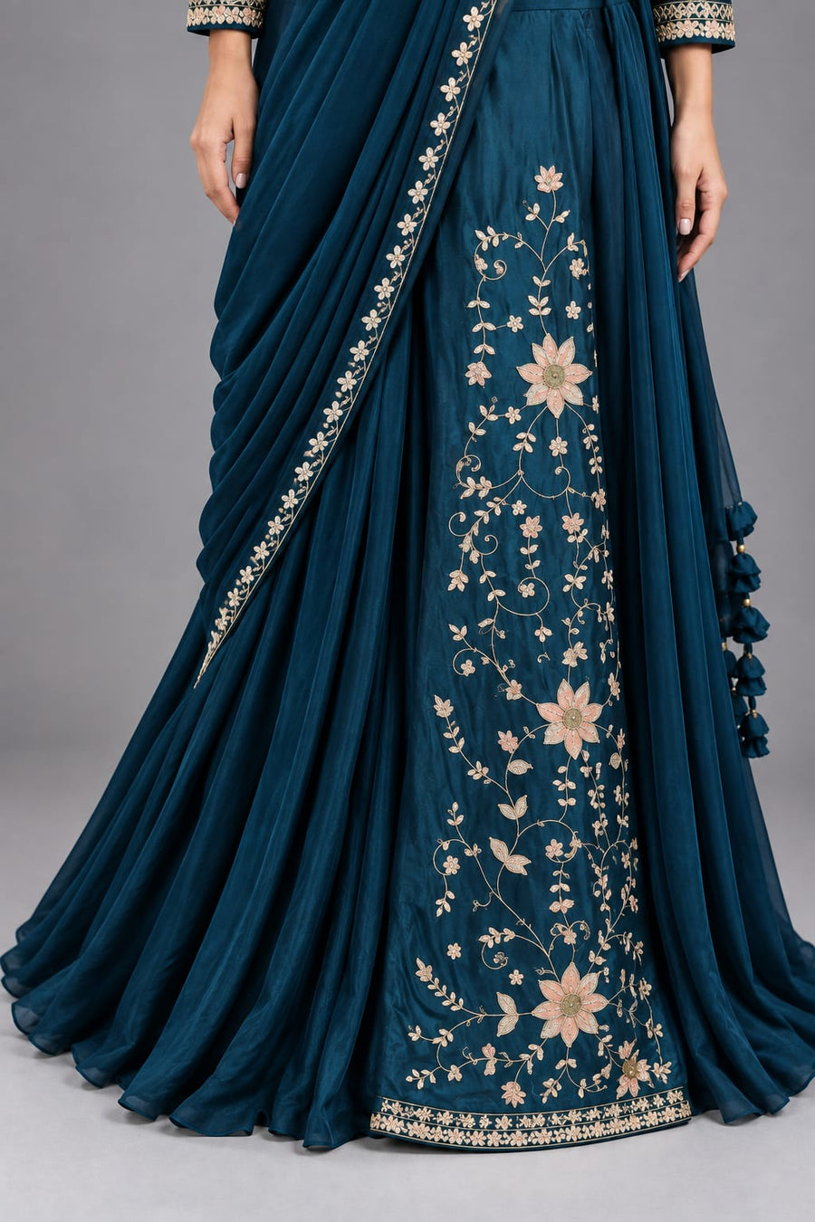 Blue Drape Skirt for Sangeet Ceremony