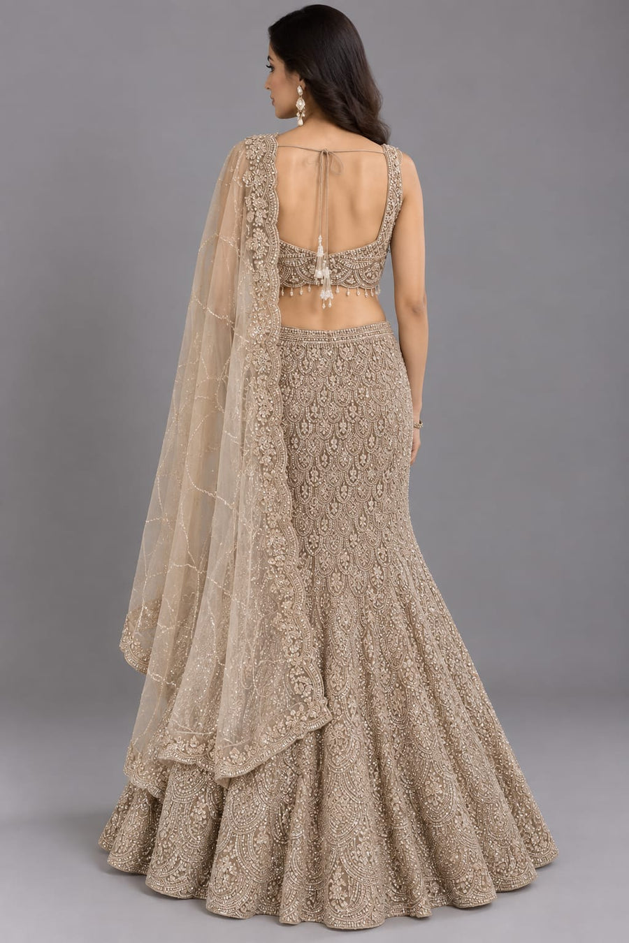 Gold Fishcut Lehenga for Engagement