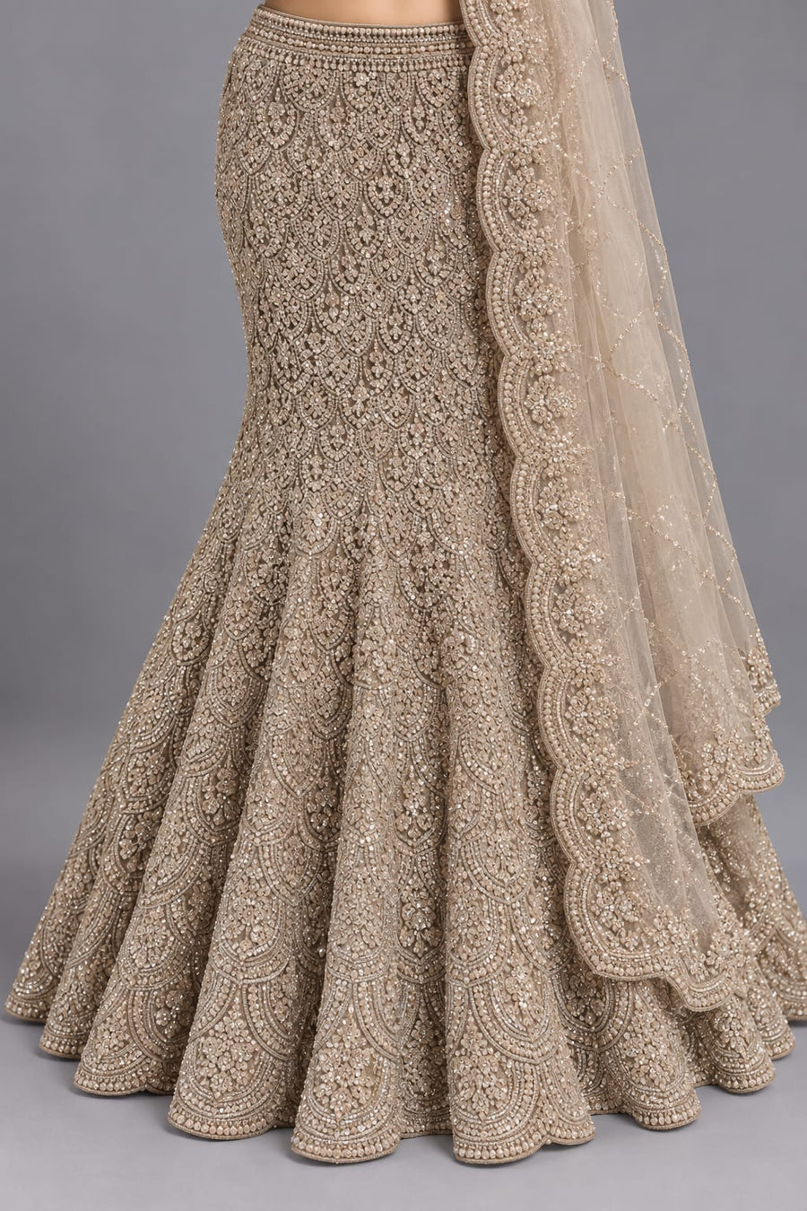 Gold Fishcut Lehenga for Engagement