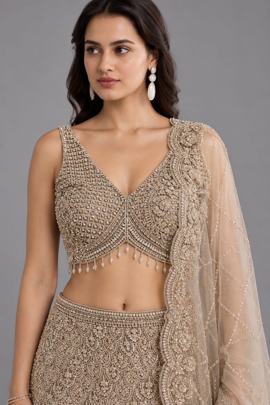 Gold Fishcut Lehenga for Engagement