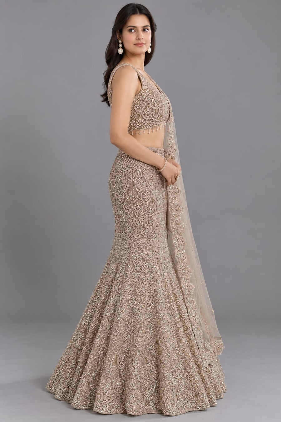 Gold Fishcut Lehenga for Engagement
