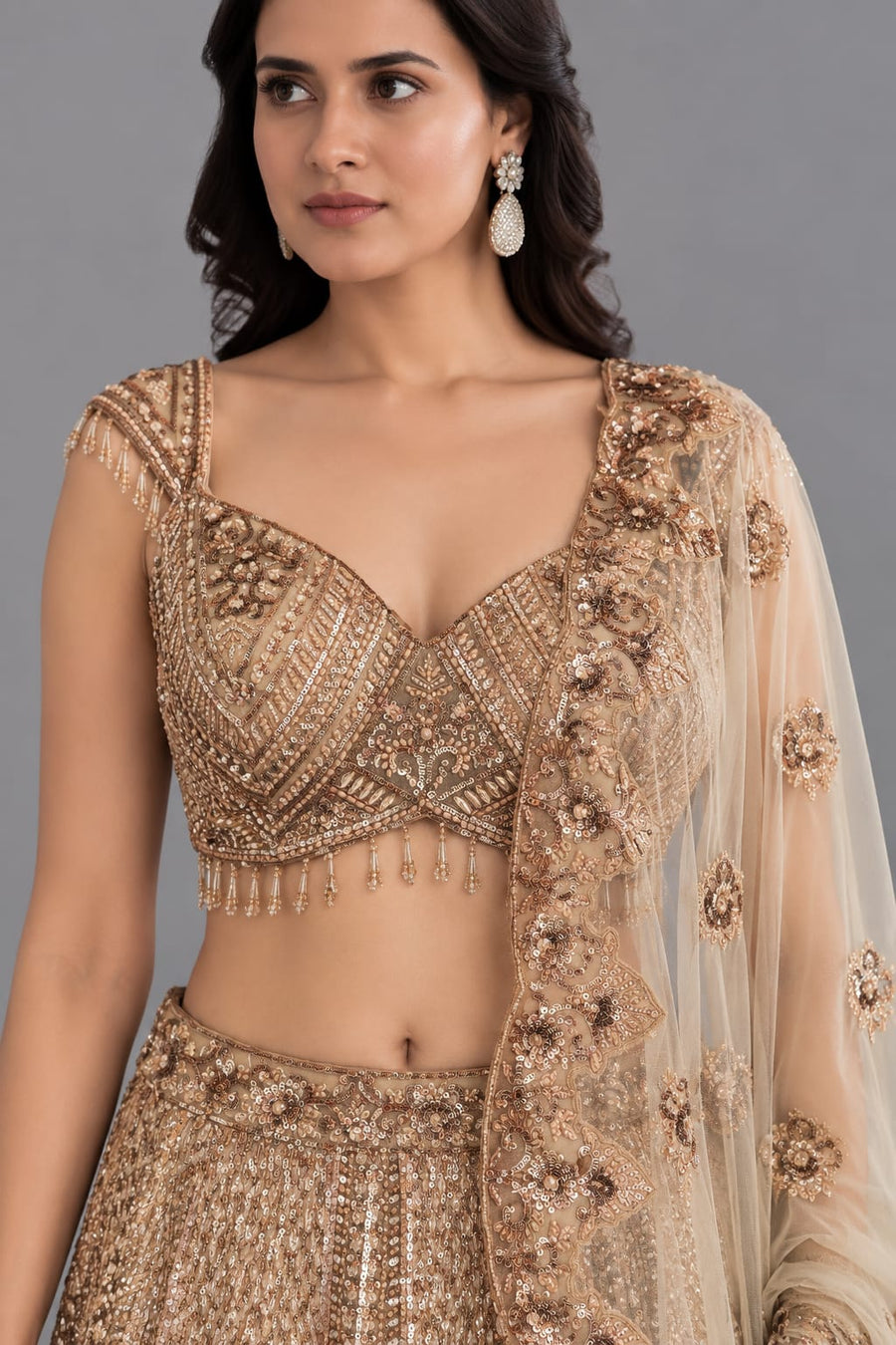Brown Fishcut Lehenga for Engagement