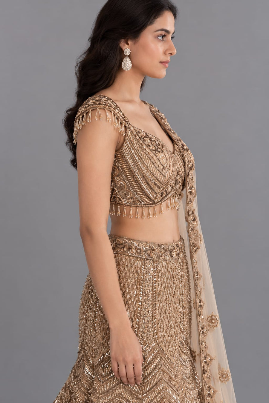 Brown Fishcut Lehenga for Engagement