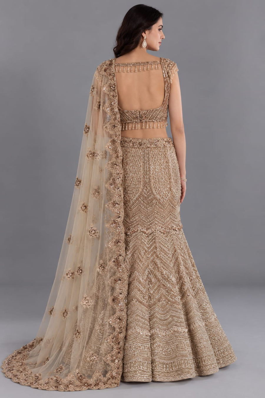 Brown Fishcut Lehenga for Engagement