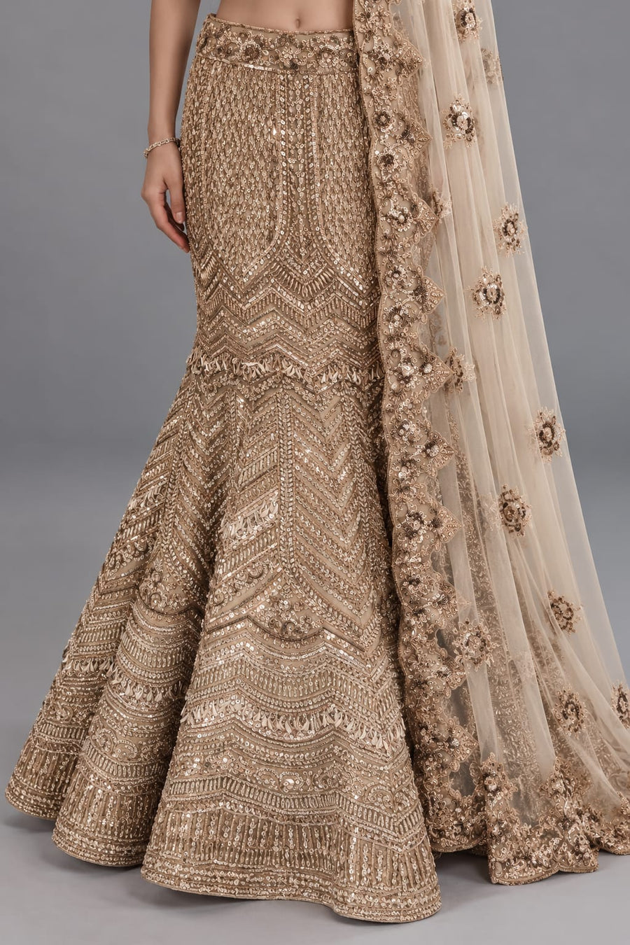 Brown Fishcut Lehenga for Engagement