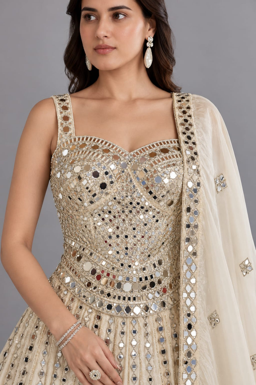Ivory Mirror Work Lehenga for Sangeet