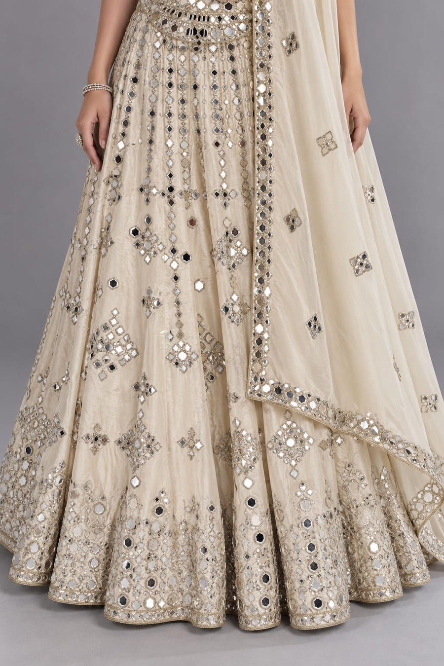 Ivory Mirror Work Lehenga for Sangeet