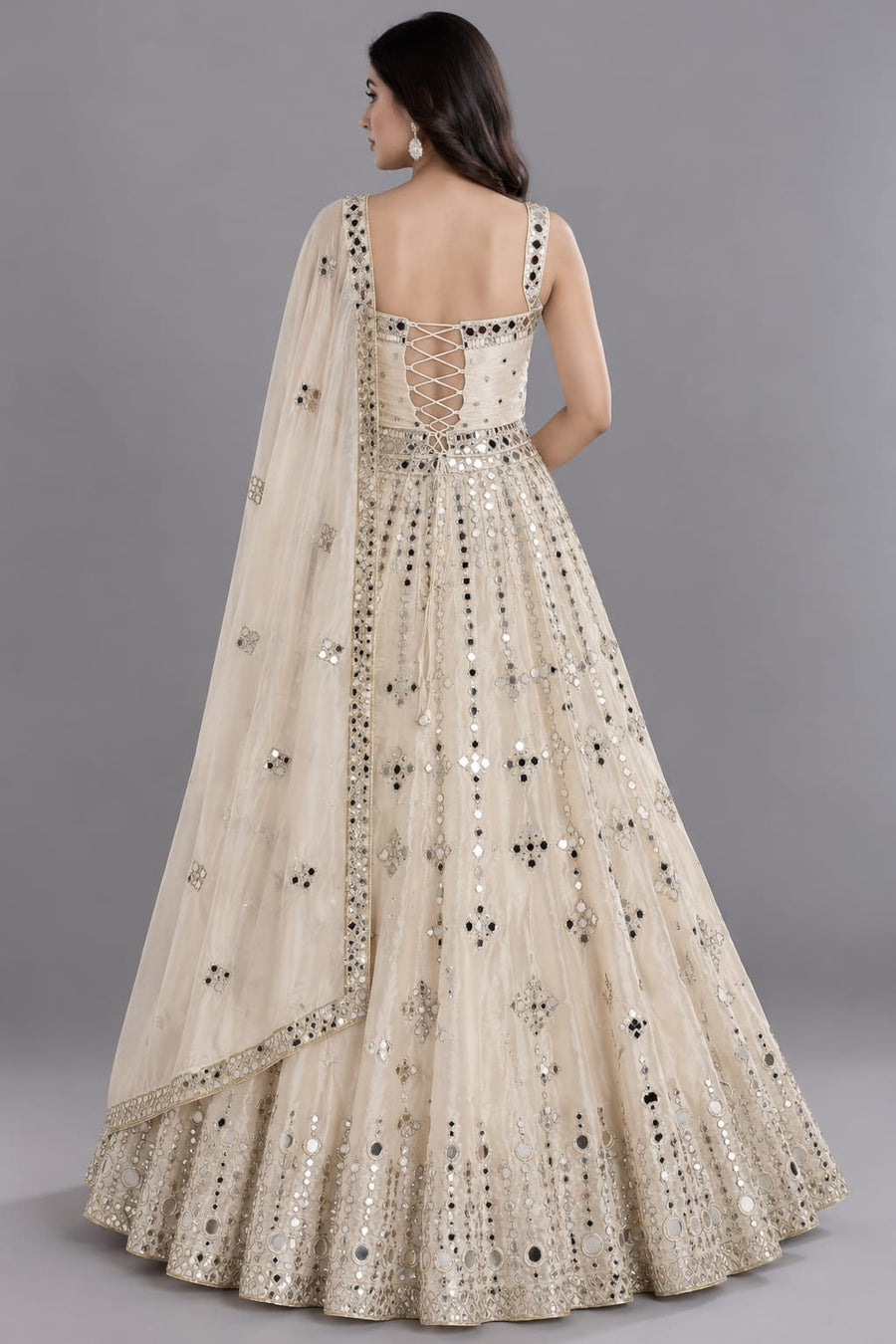Ivory Mirror Work Lehenga for Sangeet