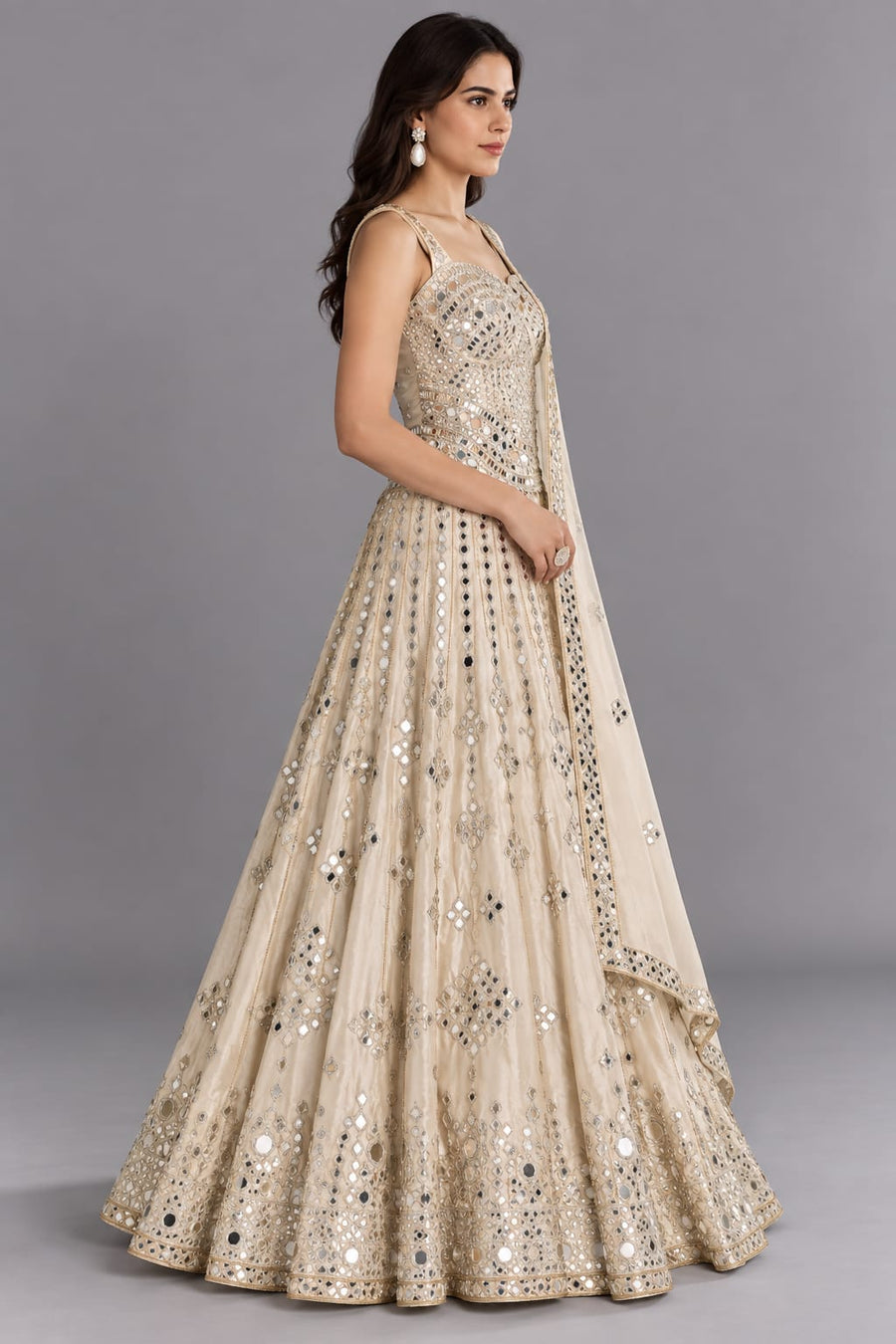 Ivory Mirror Work Lehenga for Sangeet