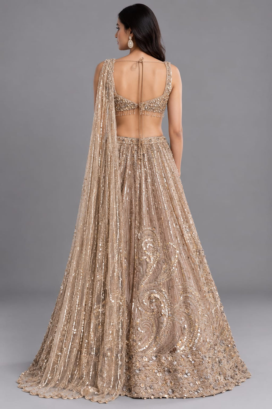 Champagne Sequin Lehenga for Cocktail
