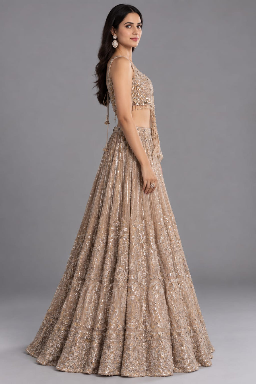 Champagne Sequin Lehenga for Cocktail