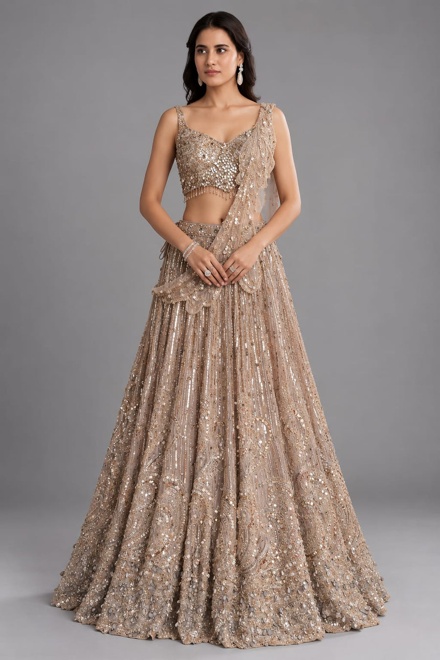 Champagne Sequin Lehenga for Cocktail