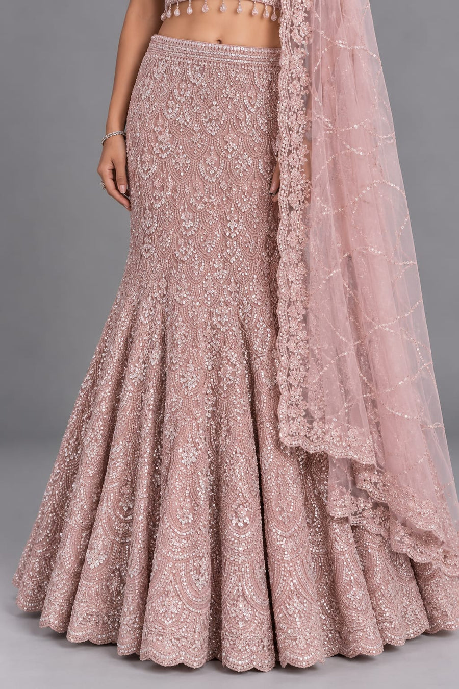 Blush Pink Fish-Cut Lehenga for Engagement