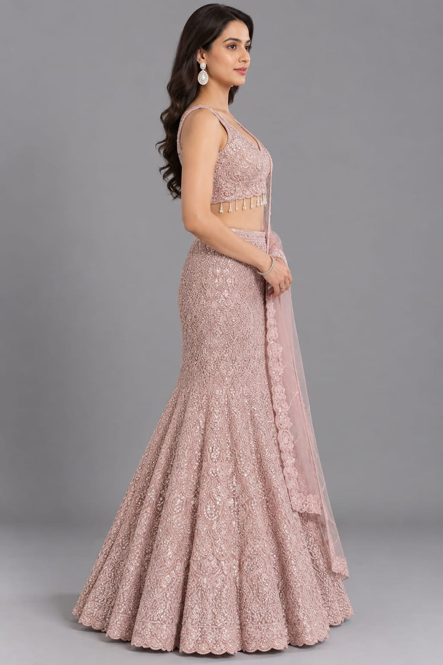Blush Pink Fish-Cut Lehenga for Engagement