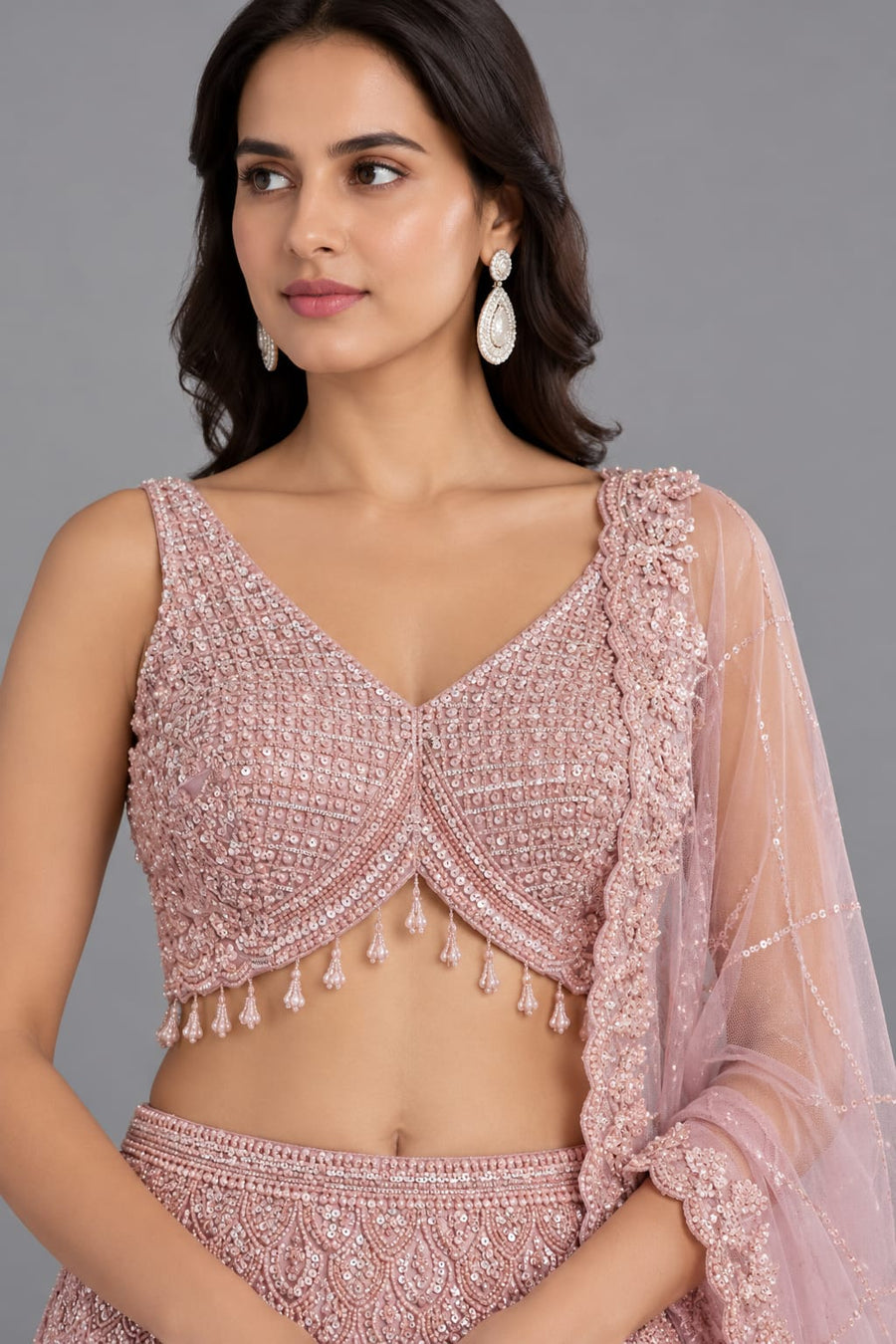 Blush Pink Fish-Cut Lehenga for Engagement