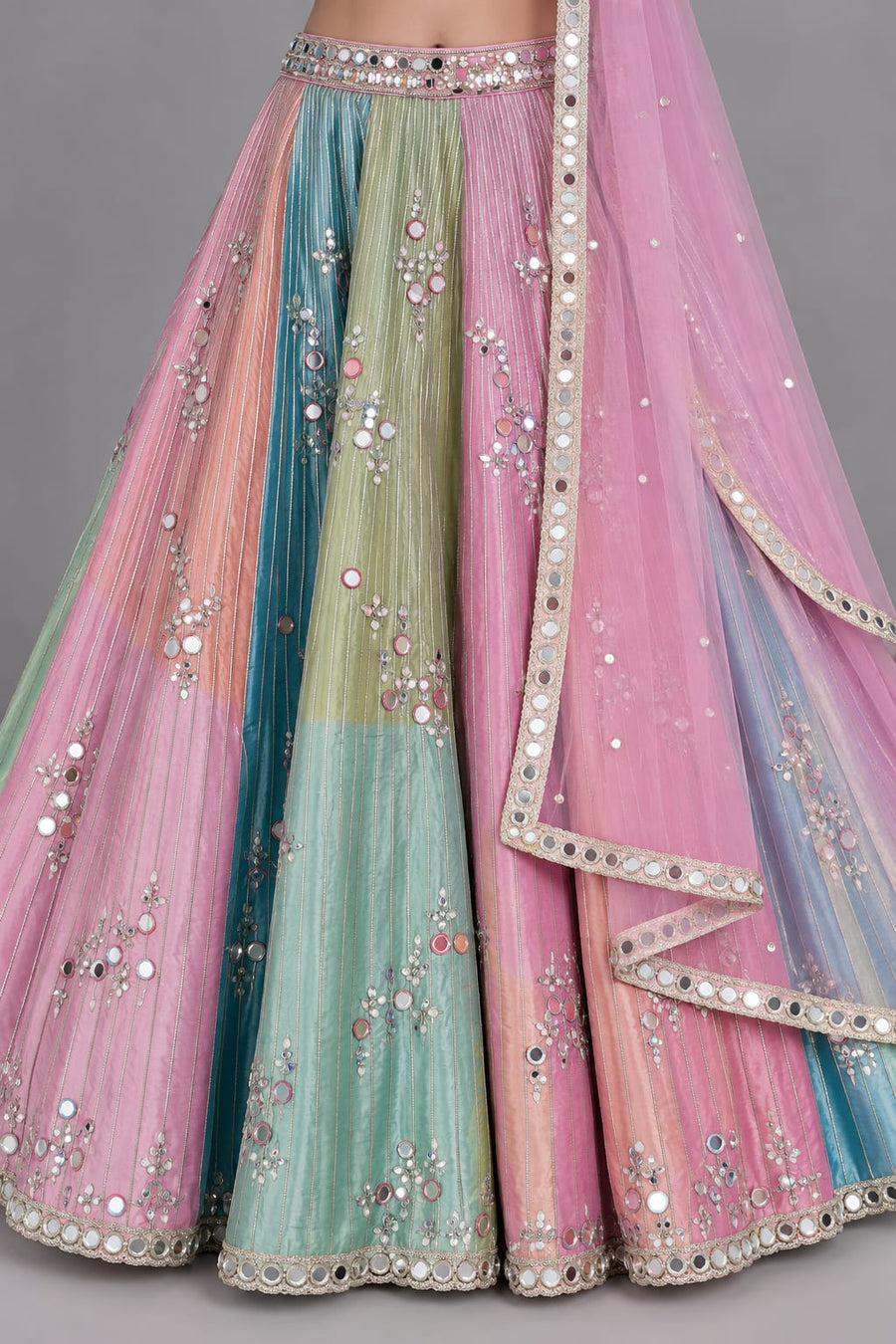 Pastel Multicolour Mirror Work Lehenga