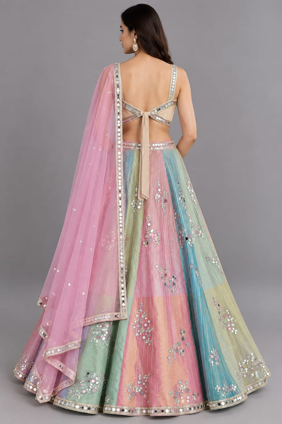Pastel Multicolour Mirror Work Lehenga