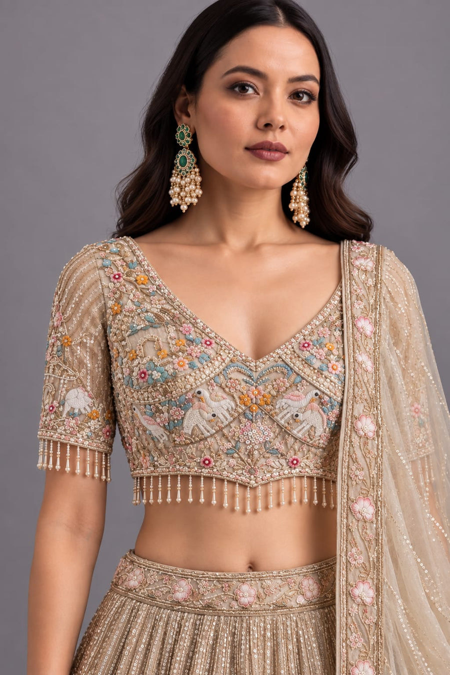 Chikoo Heritage Peacock Embroidered Lehenga Set