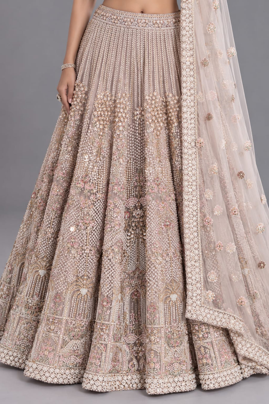 Moonlight Chikoo Pearl & Cutdana Lehenga