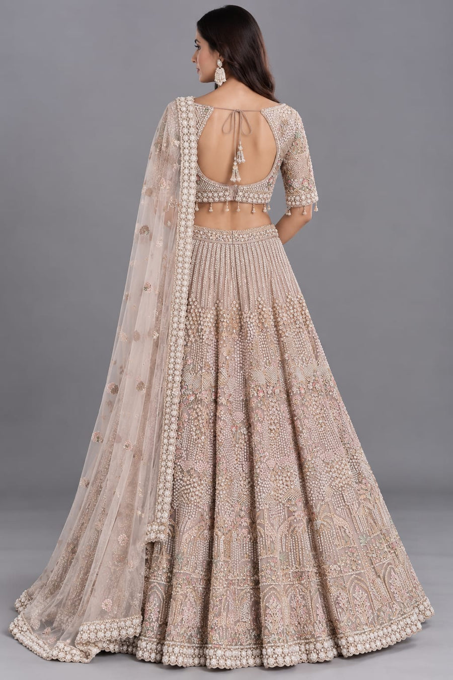 Moonlight Chikoo Pearl & Cutdana Lehenga