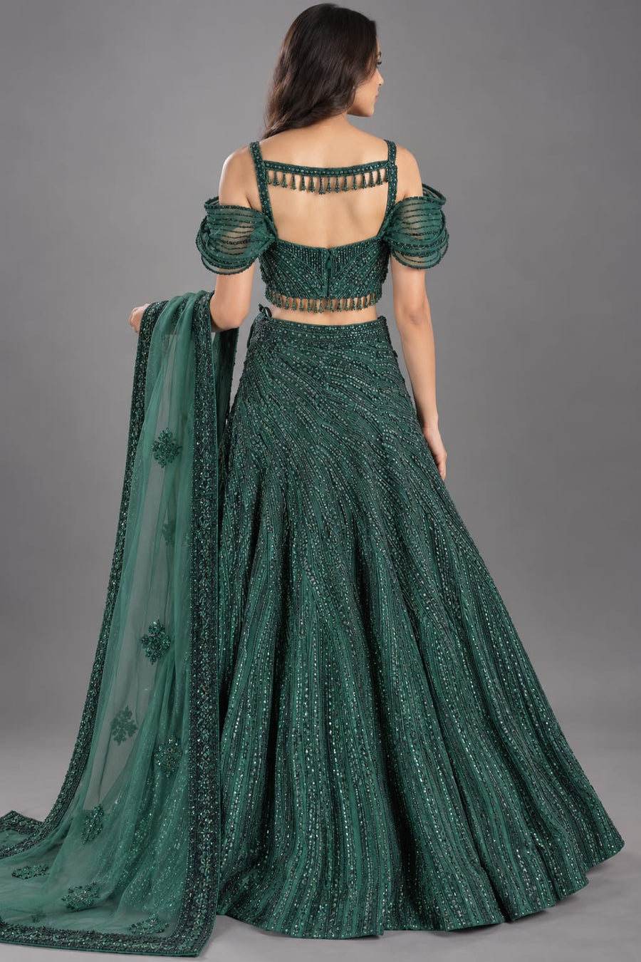 Bottle Green Elegant Flared Lehenga with Designer Blouse