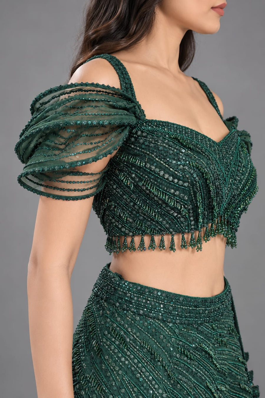 Bottle Green Elegant Flared Lehenga with Designer Blouse