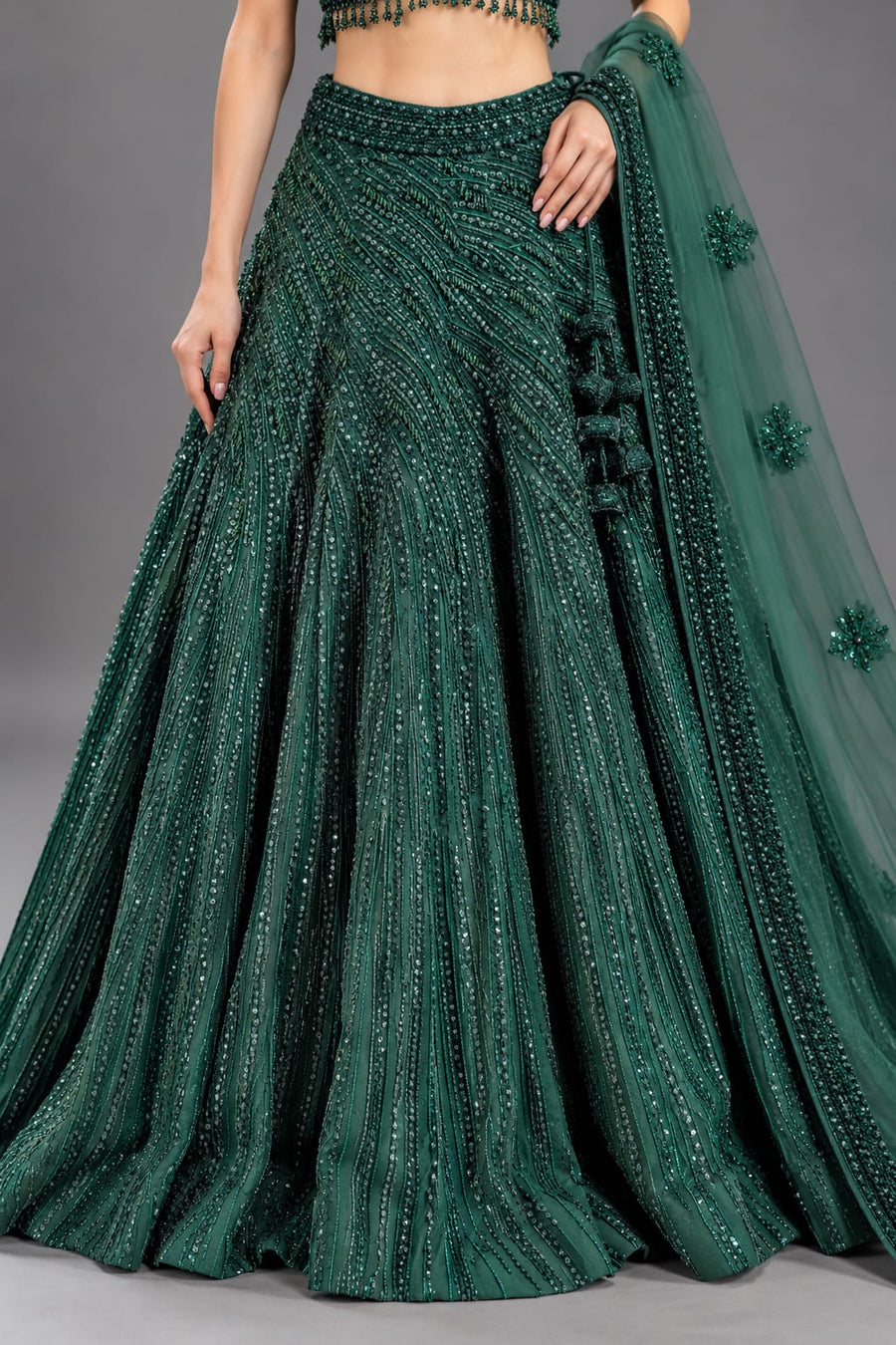 Bottle Green Elegant Flared Lehenga with Designer Blouse