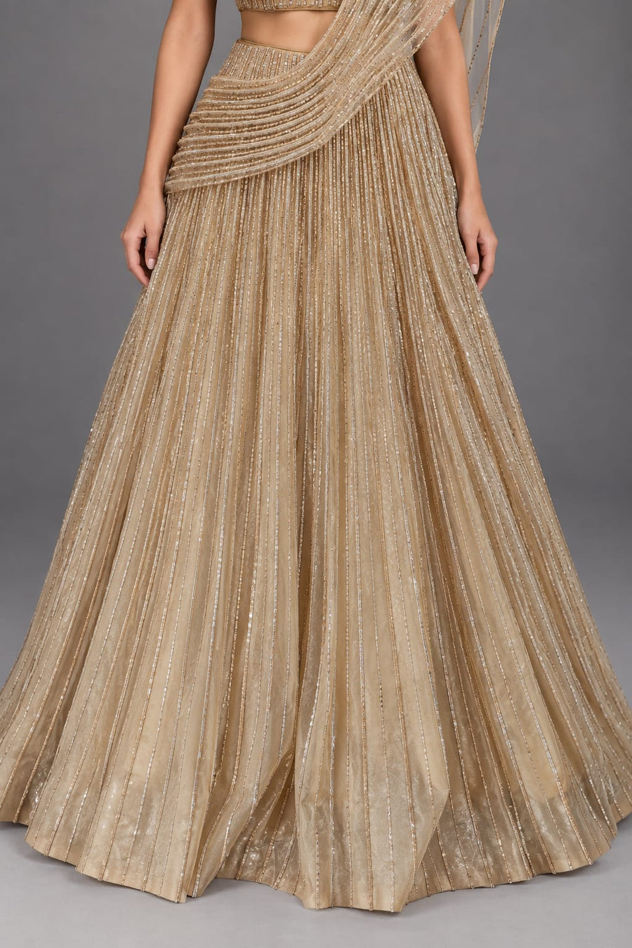Peach Embellished Lehenga Set with Draped Dupatta
