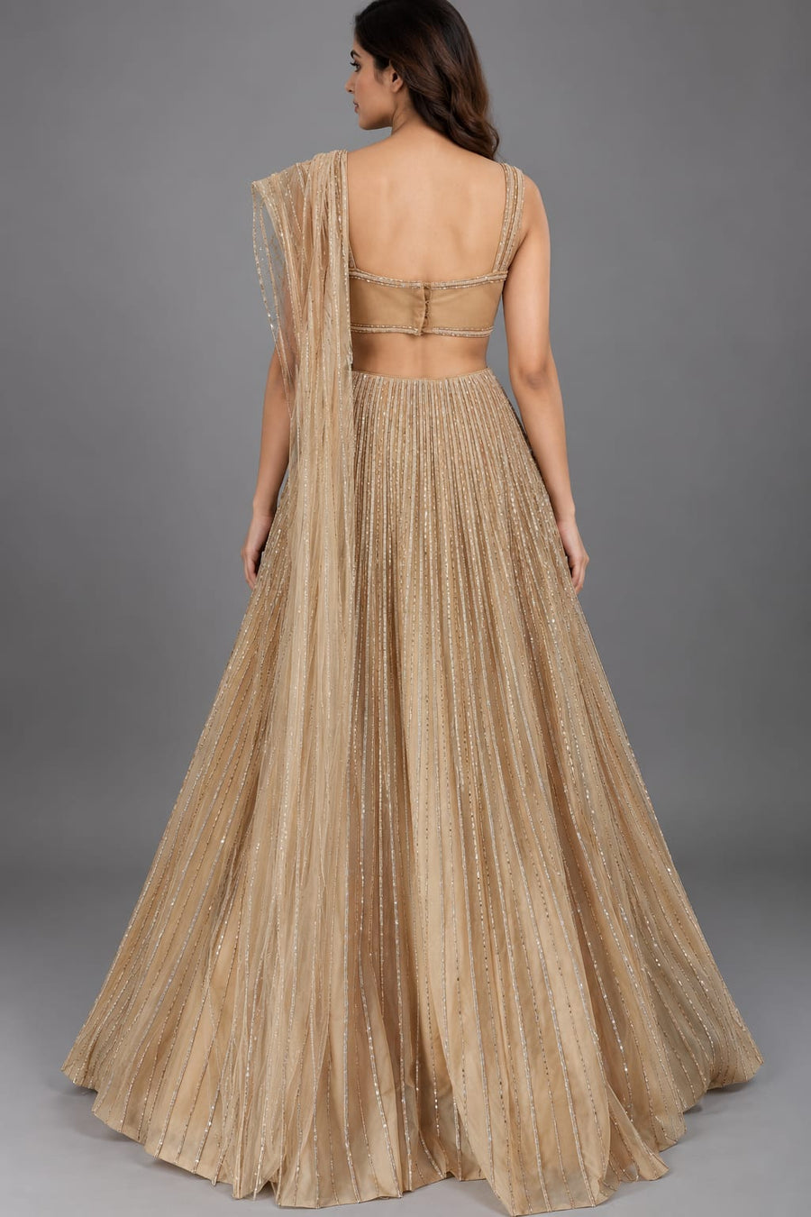 Peach Embellished Lehenga Set with Draped Dupatta