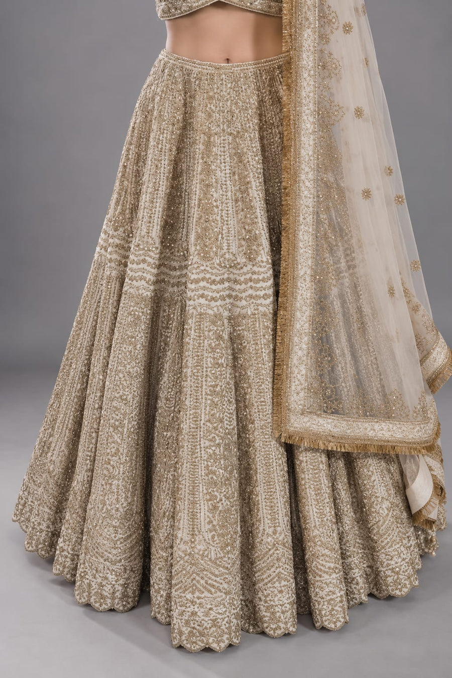 Ivory Embroidered Lehenga Set with Net Dupatta