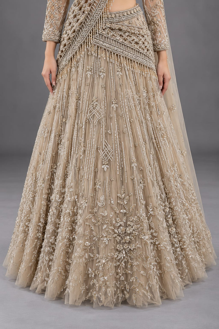 Gold Embellished Lehenga Set with Sequin Work & Net Dupatta