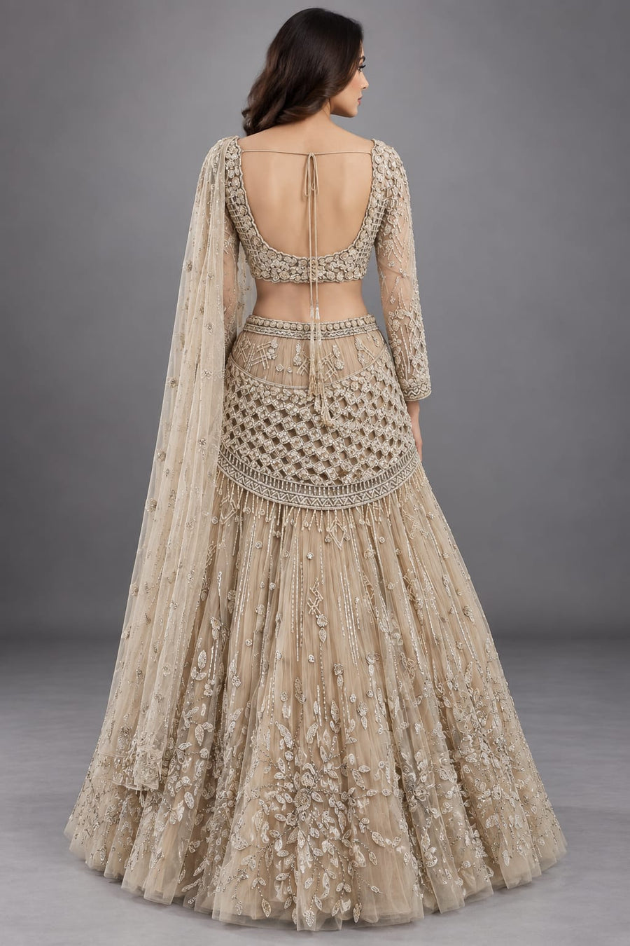 Gold Embellished Lehenga Set with Sequin Work & Net Dupatta