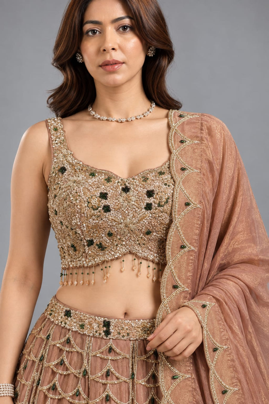 Blush Gold Scallop Lehenga Set