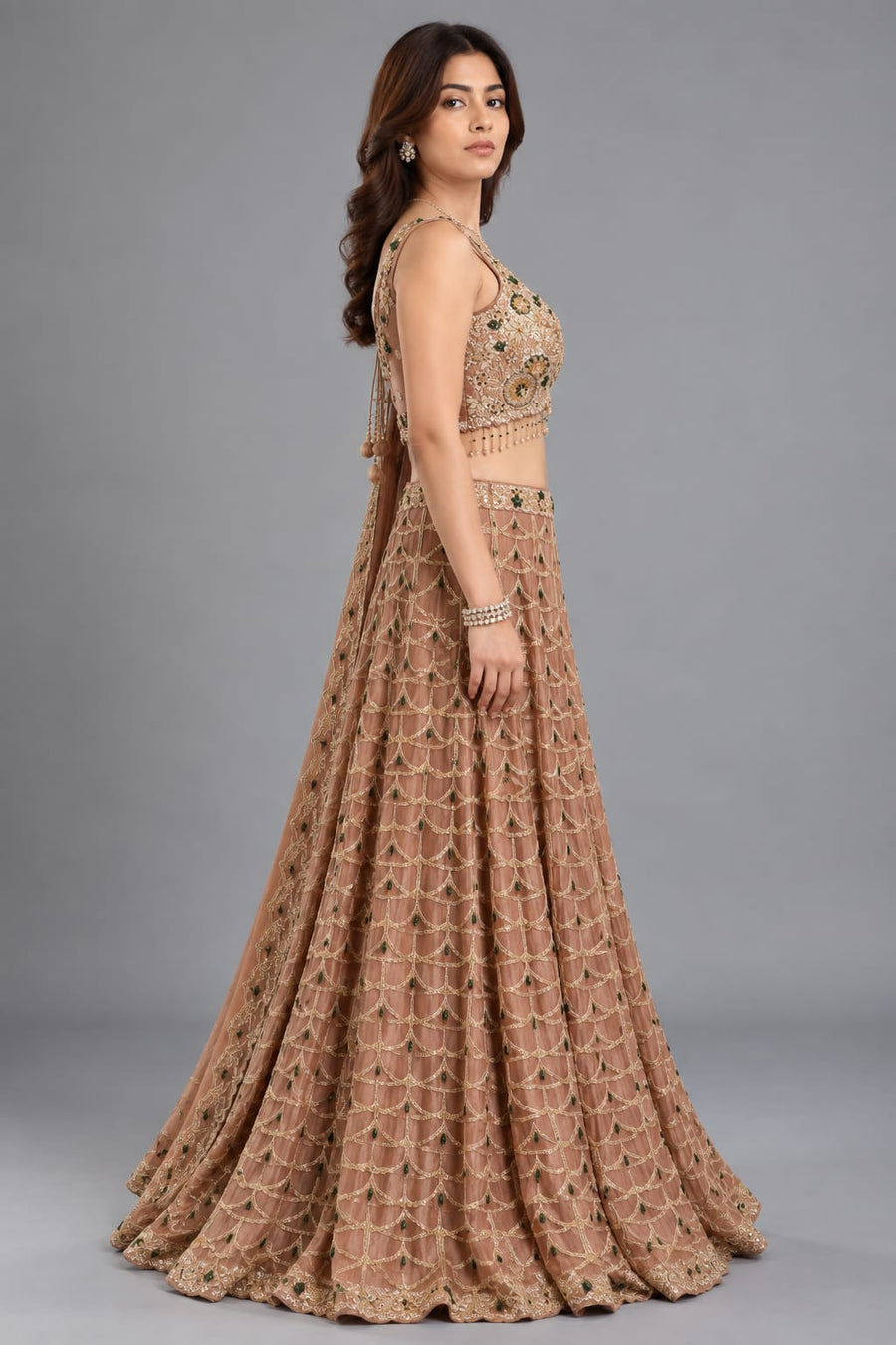 Blush Gold Scallop Lehenga Set