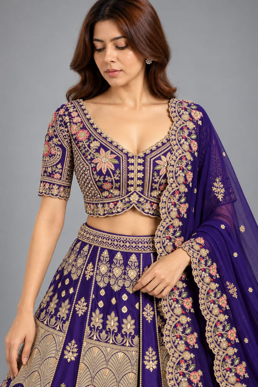 Regal Violet Embellished Lehenga for Women