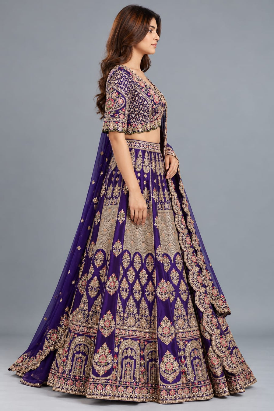 Regal Violet Embellished Lehenga for Women