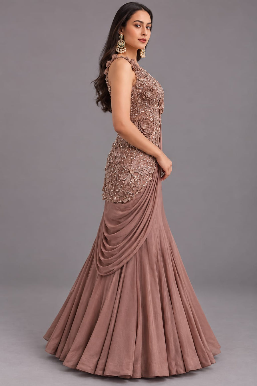 Copper Rose Embellished Lehenga Set
