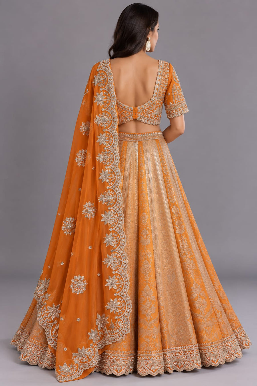 Rust Orange Embroidered Lehenga Set with Dupatta