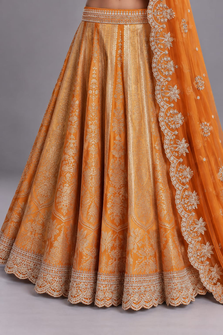 Rust Orange Embroidered Lehenga Set with Dupatta
