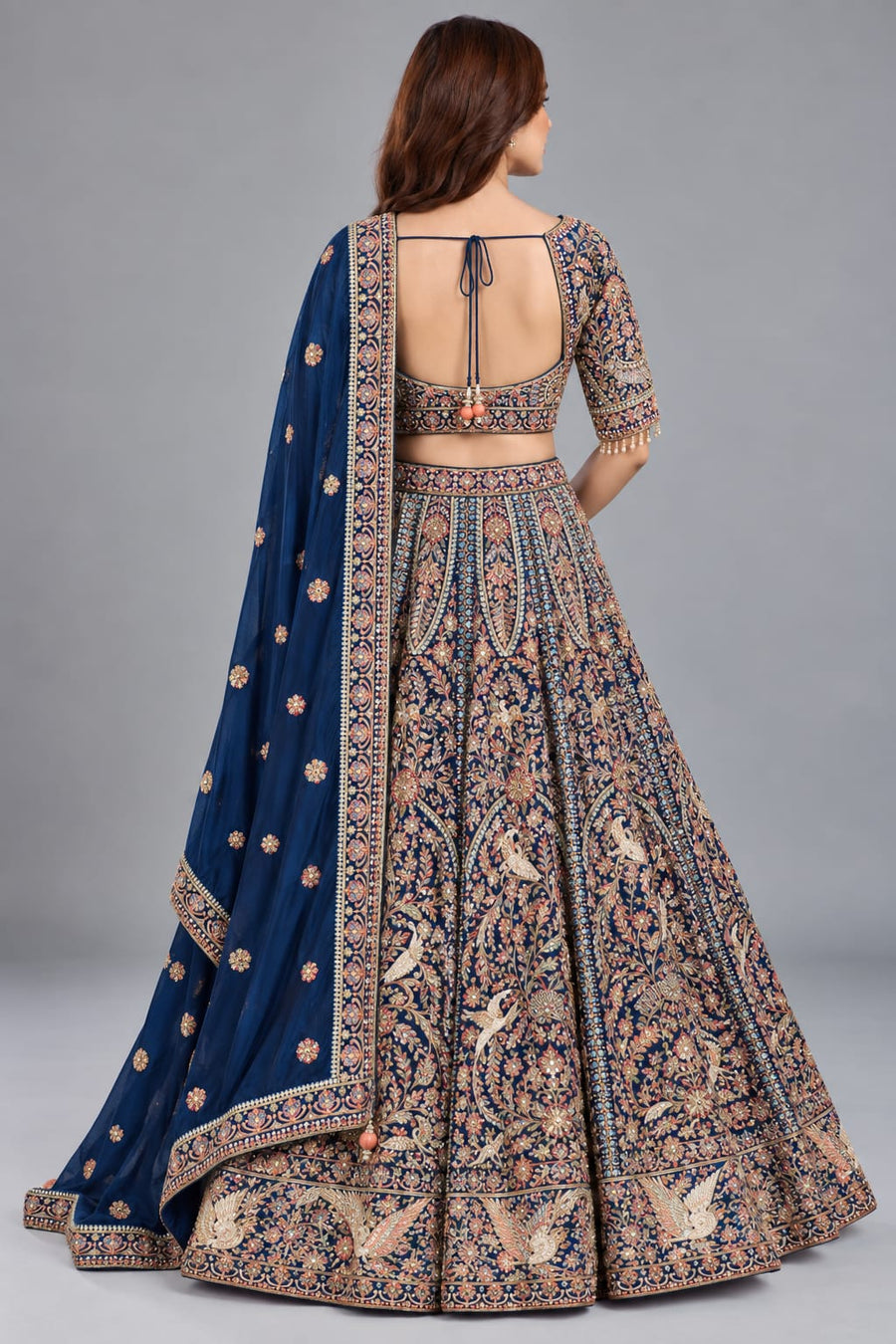 Navy Blue Heavy Embroidered Lehenga Set with Designer Blouse & Dupatta