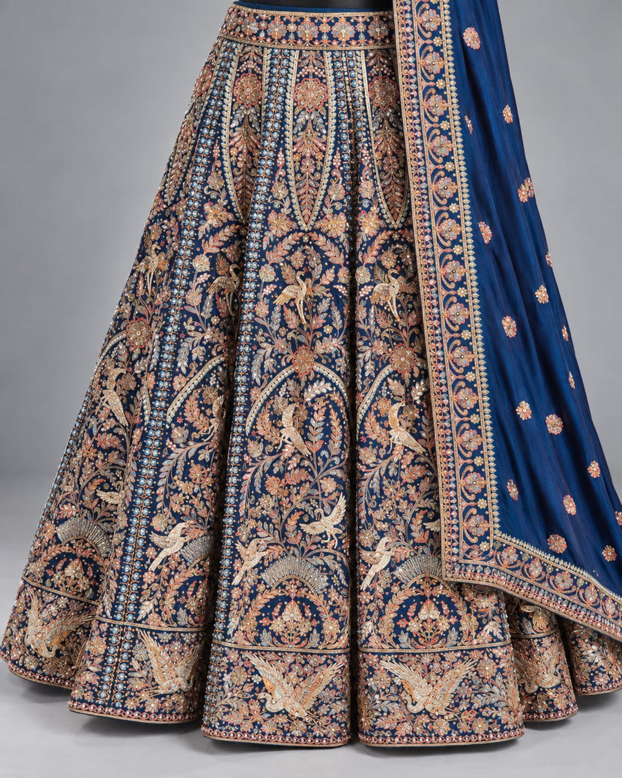 Navy Blue Heavy Embroidered Lehenga Set with Designer Blouse & Dupatta