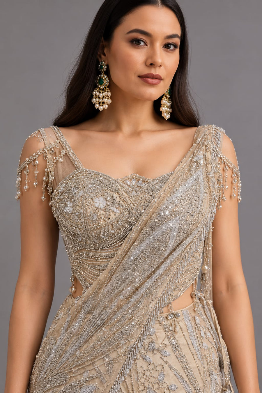 Ivory Designer Lehenga Set with Embroidered Blouse & Dupatta