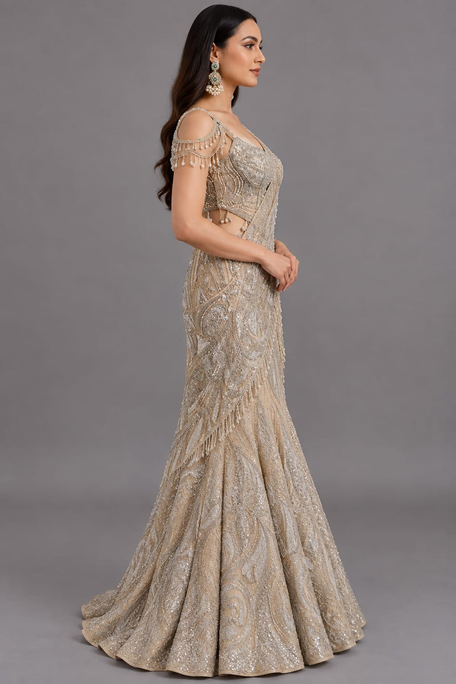Ivory Designer Lehenga Set with Embroidered Blouse & Dupatta
