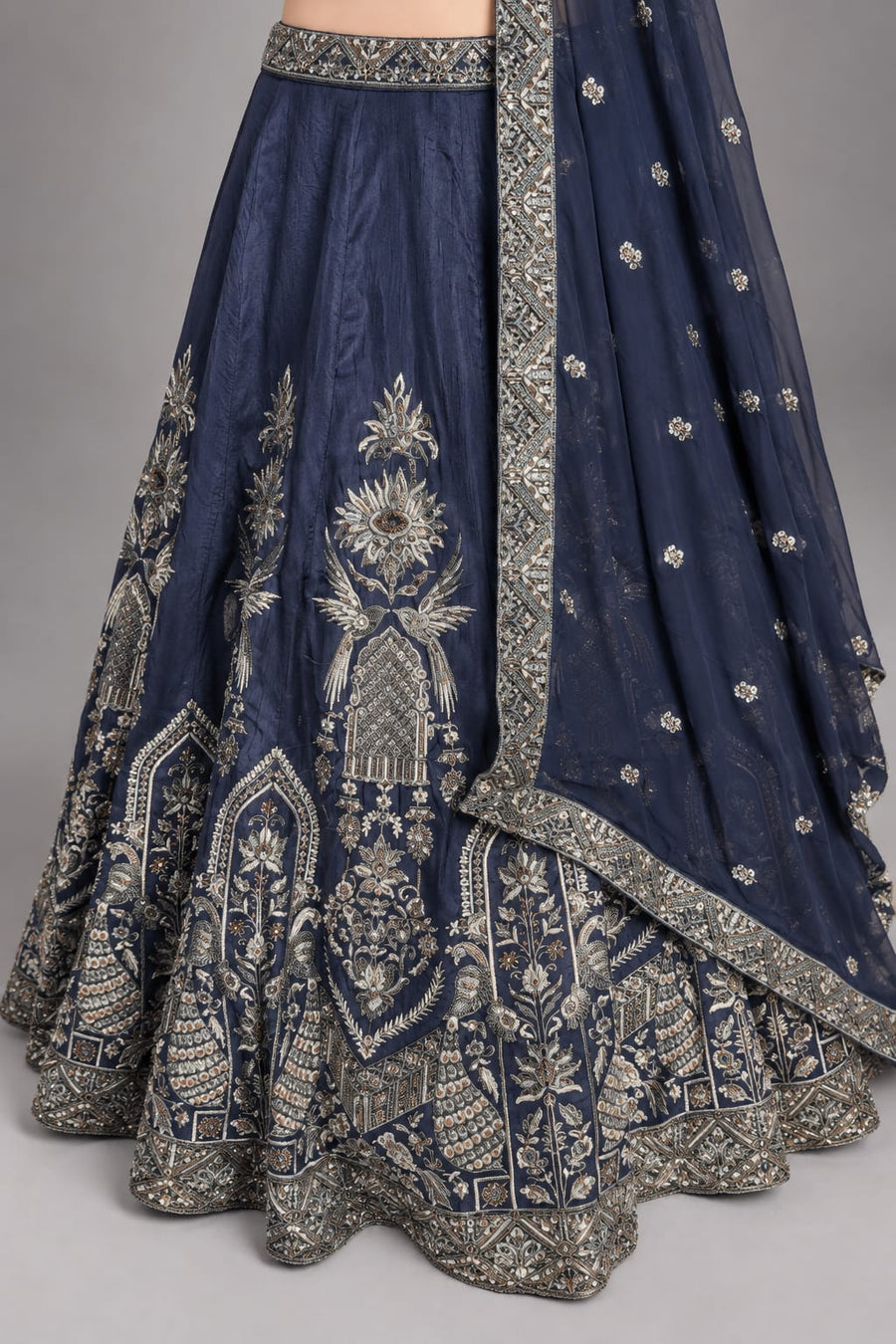 Blue Embroidered Lehenga Set with Intricate Silver Detailing