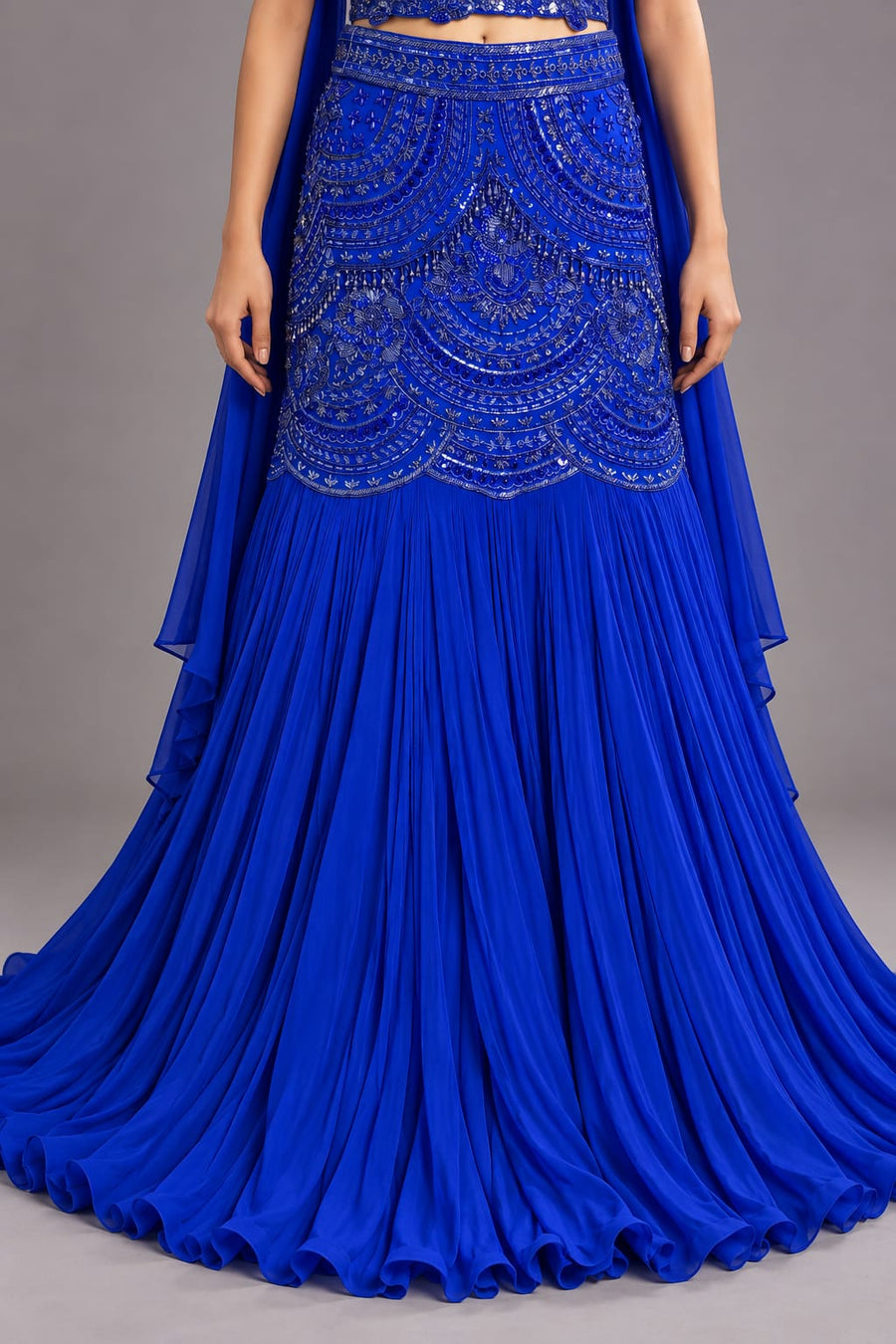Royal Blue Embroidered Peplum Gown with Mermaid Silhouette
