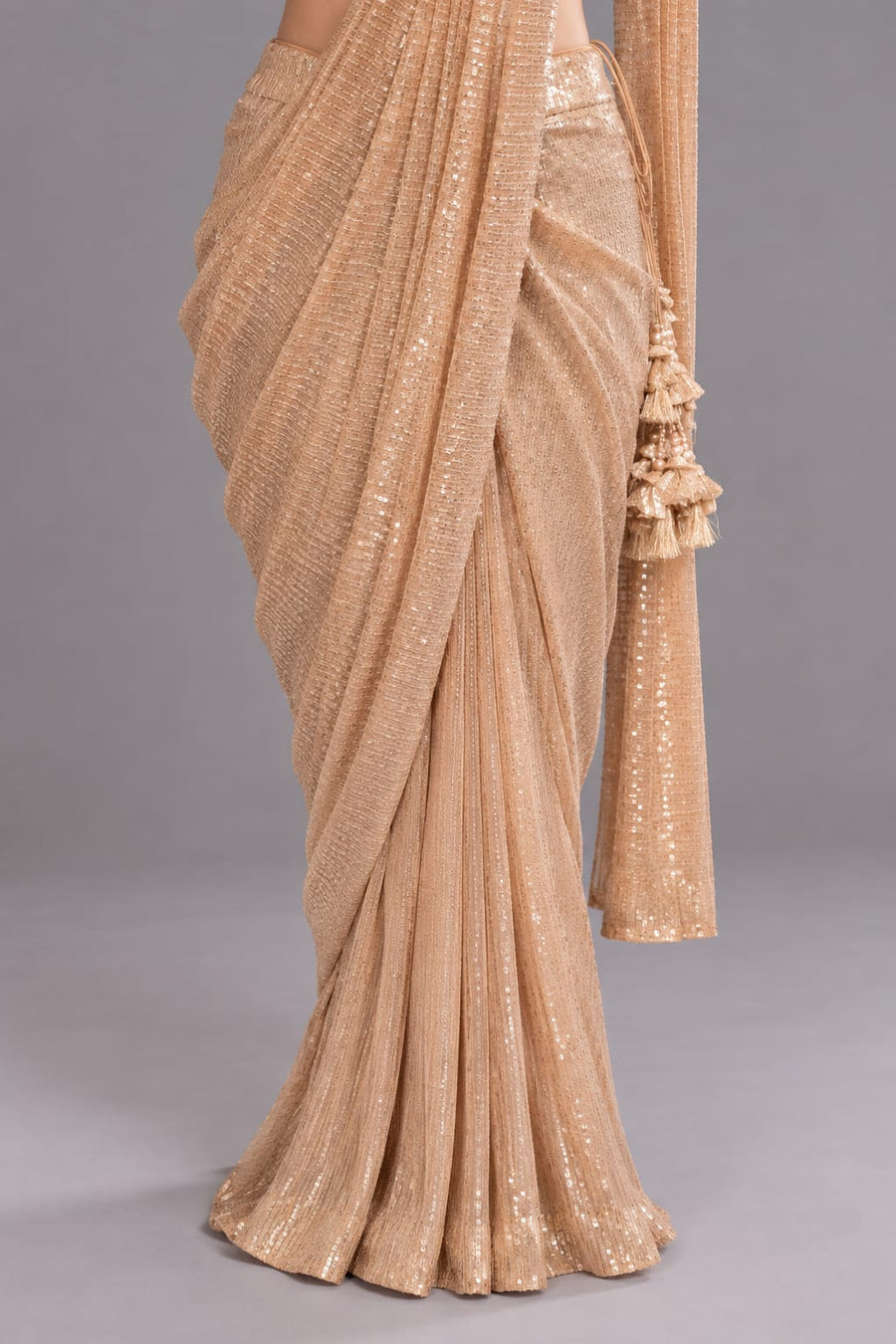 Orange Sequin Drape Saree with Embellished Blouse