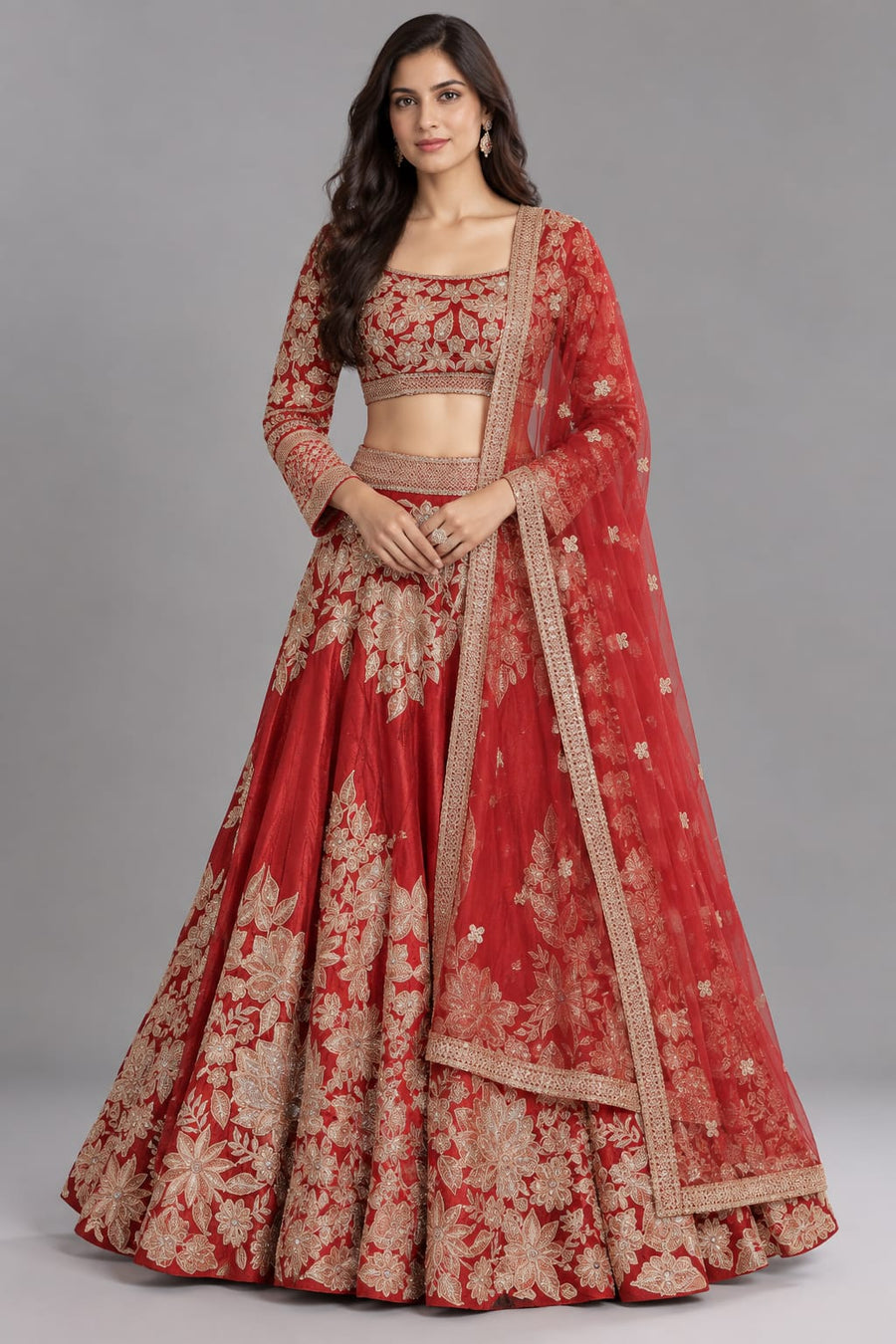 Embroidered Lehenga Set with Heavy Floral Zari Work