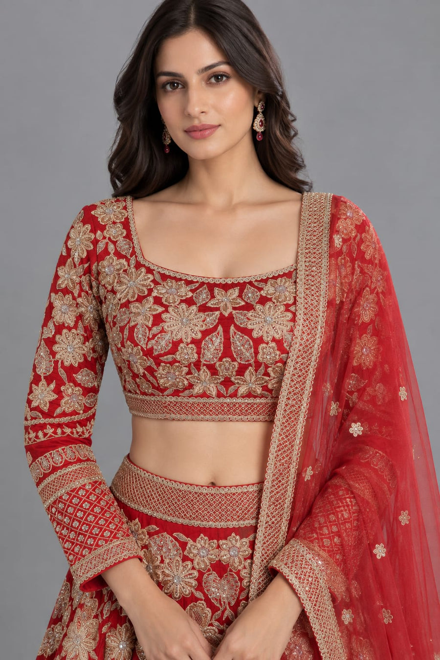 Embroidered Lehenga Set with Heavy Floral Zari Work